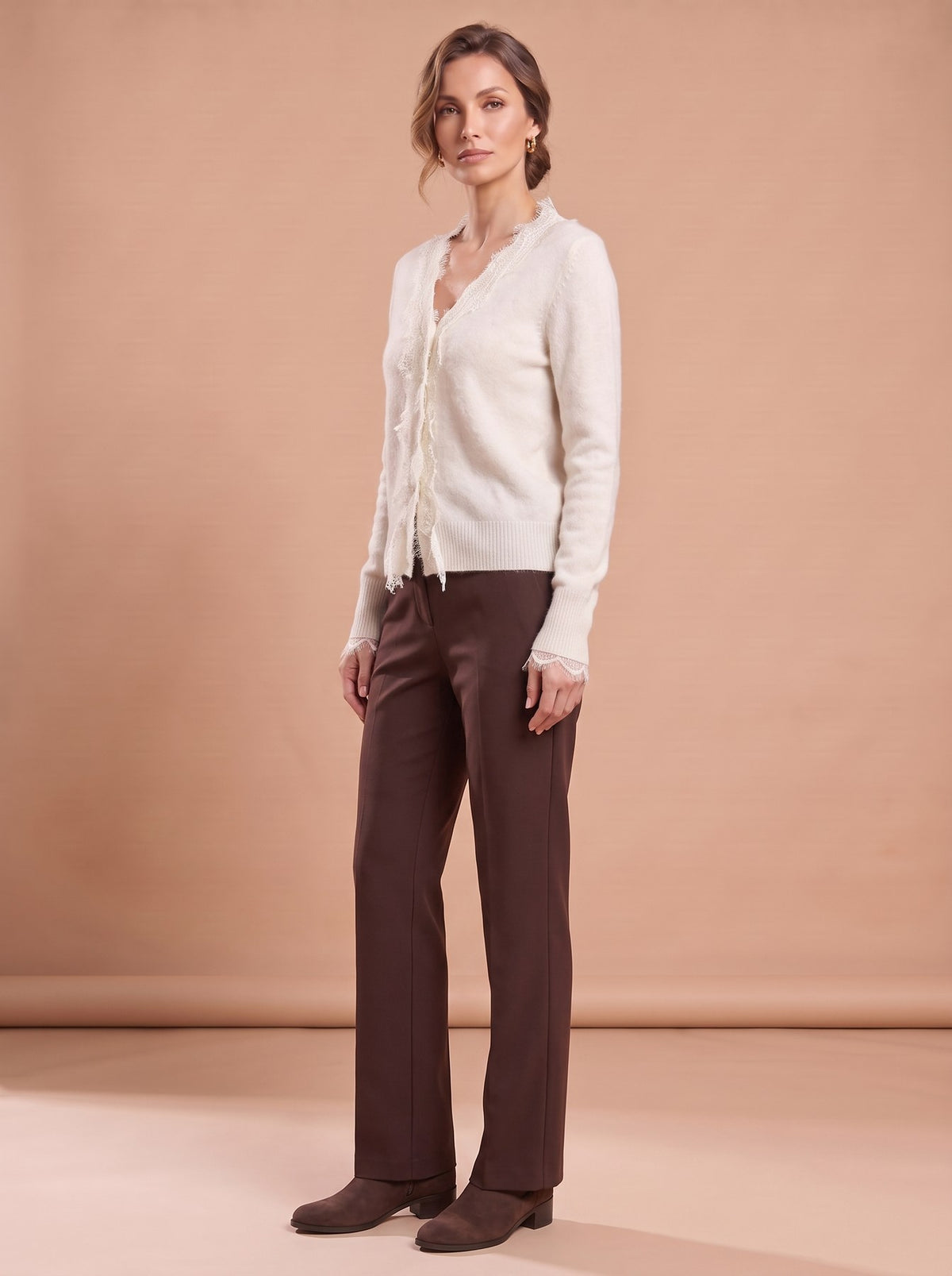 Cardigan Col V Blanc vu de trois-quarts