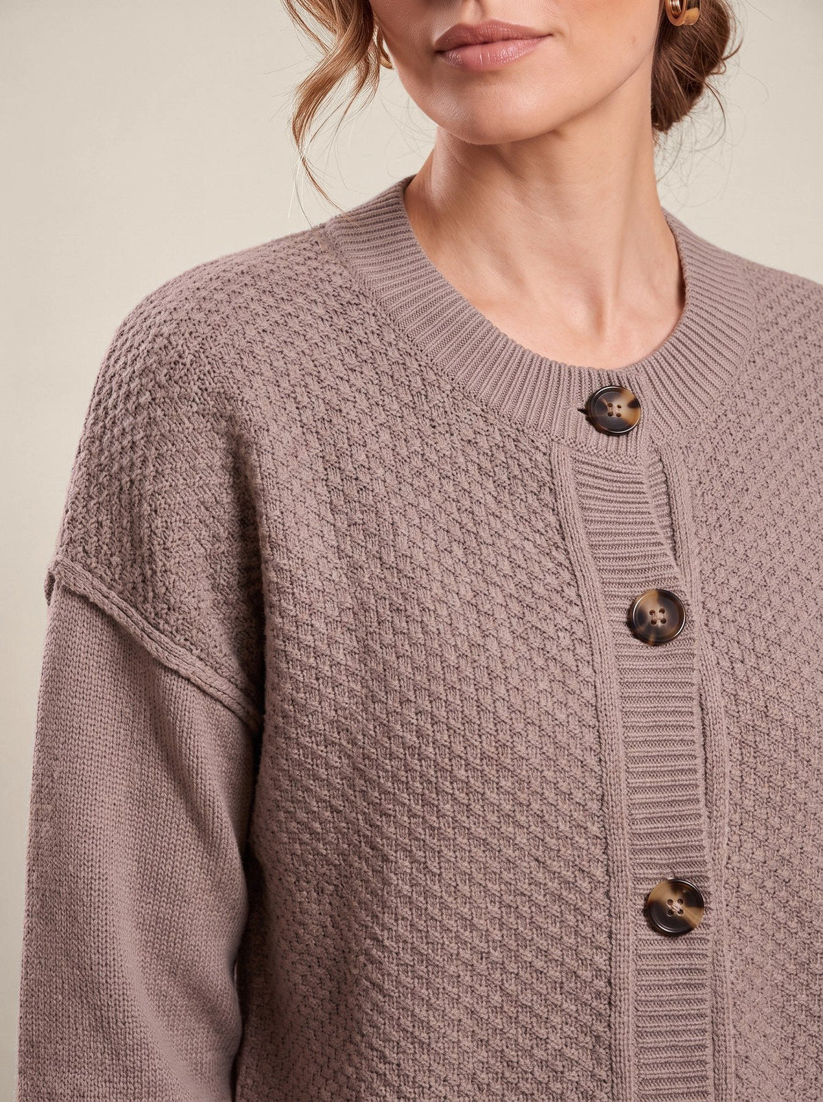 Pierrette Cardigan, detail of the knit and buttons