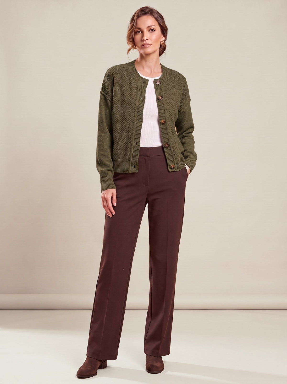 Pierrette Cardigan in khaki green