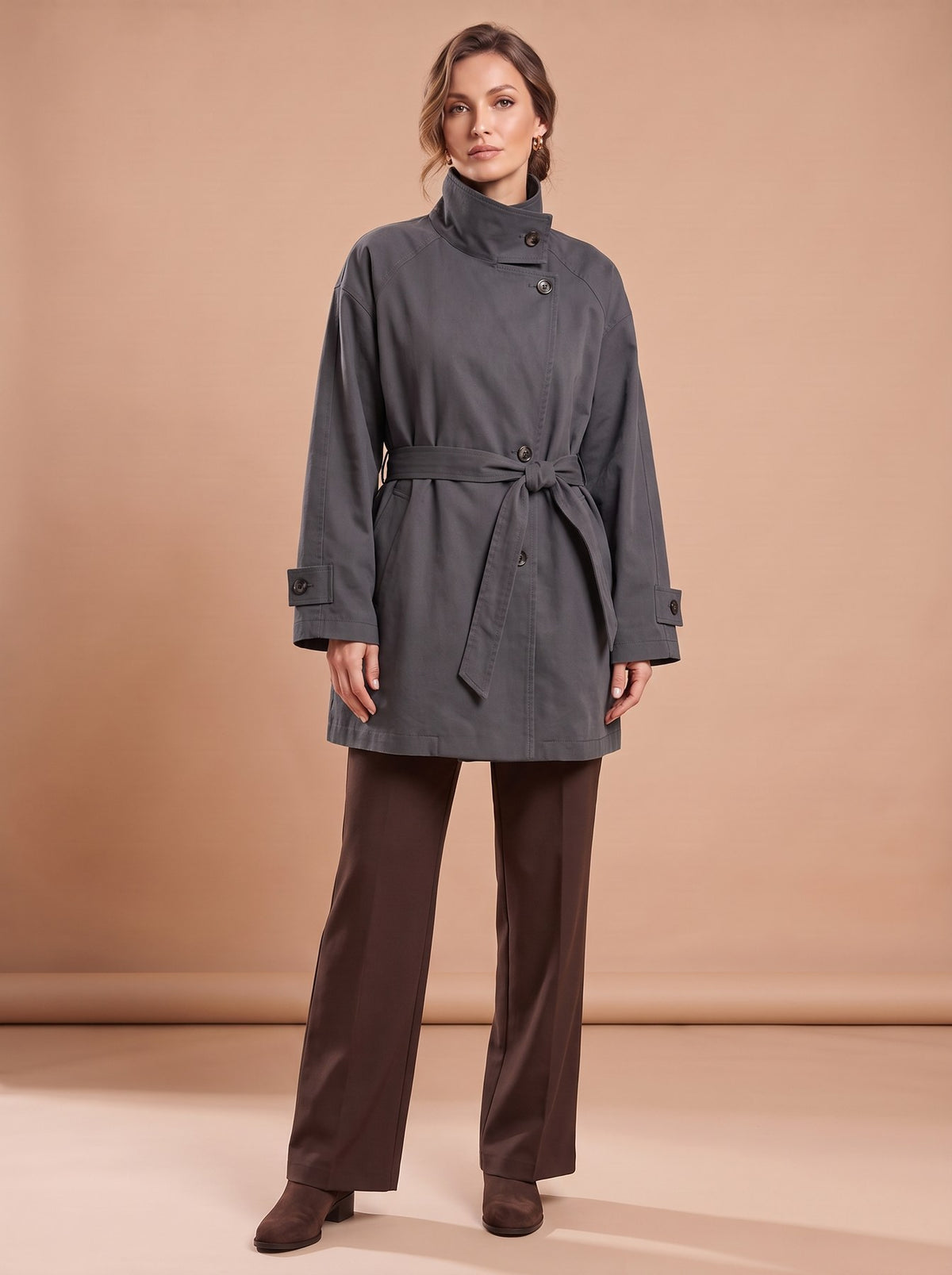 Manteau Mi-Long Gris porté