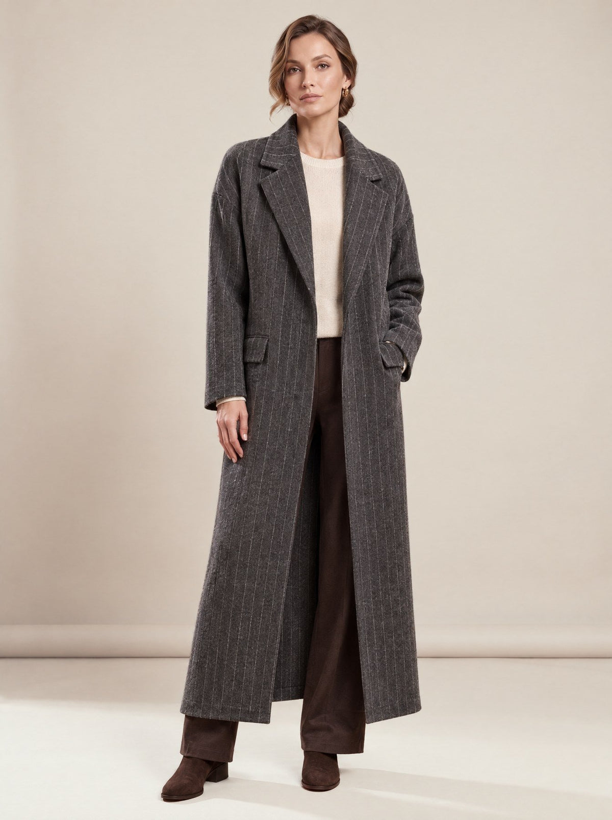 Grey Striped Coat, worn