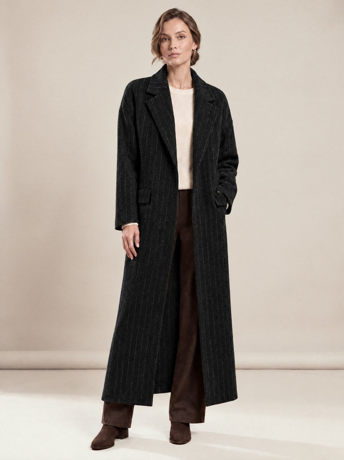 Grey Striped Coat in black