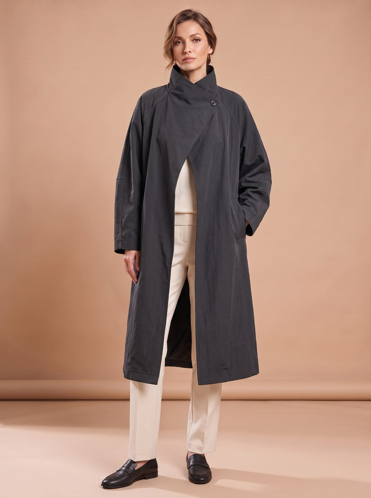 Trench Mi-Long Gris porté