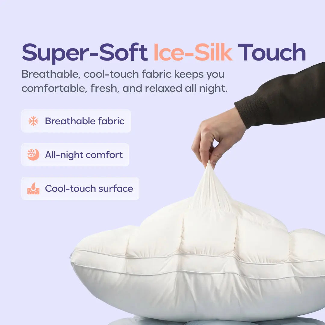 Cooling ice-silk pillow for side, back and stomach sleepers