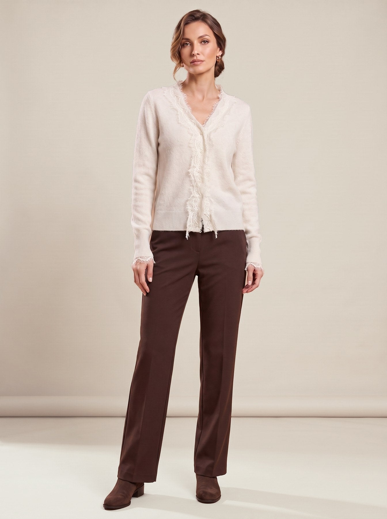 White V-Neck Cardigan, worn