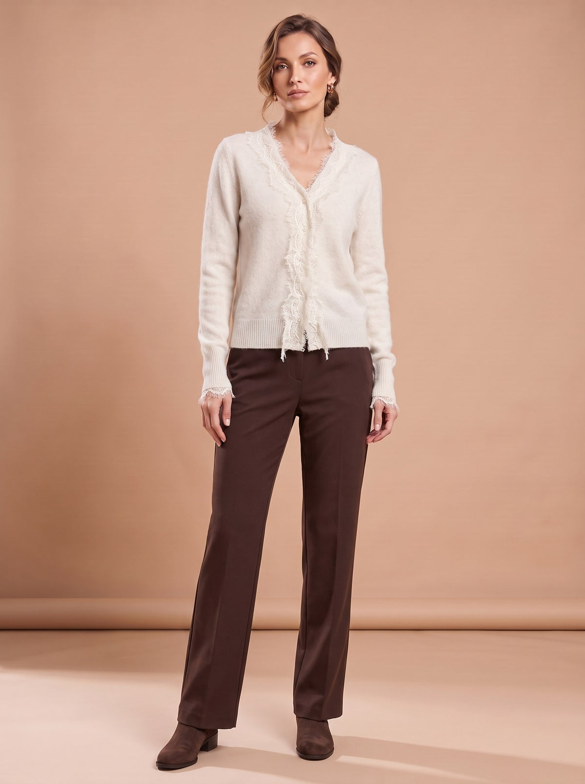 Cardigan Col V Blanc porté
