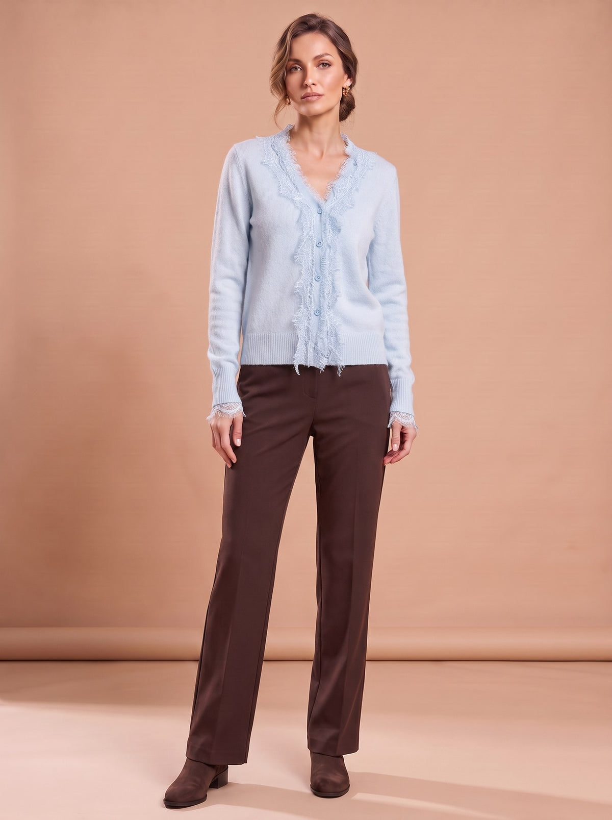 Cardigan Col V Blanc bleu ciel clair