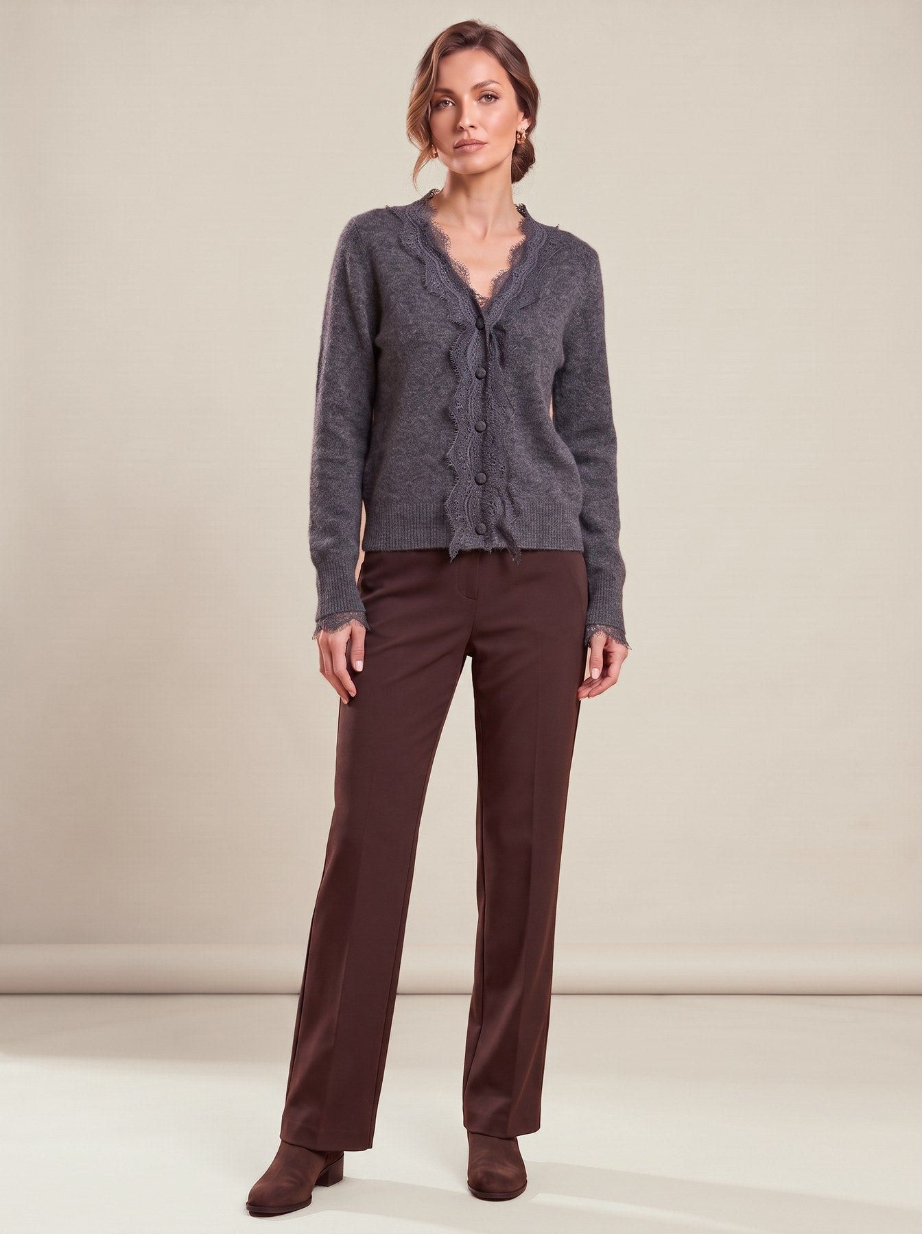 White V-Neck Cardigan in heather grey