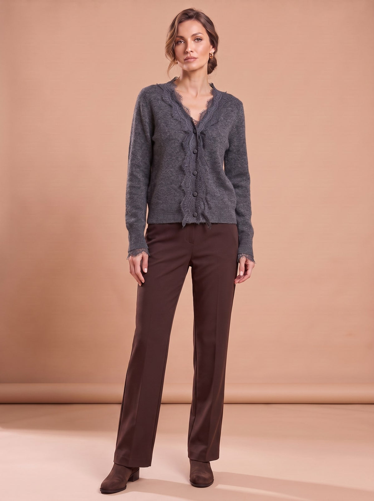 Cardigan Col V Blanc gris chiné