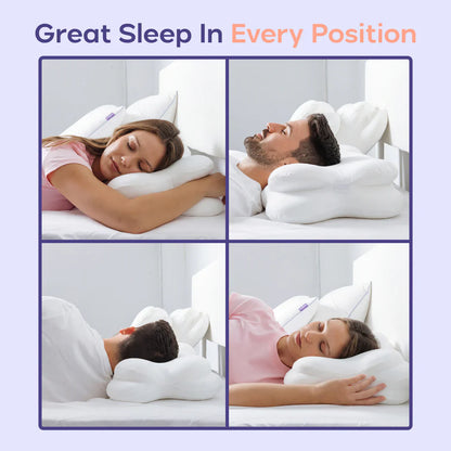 Ergonomic memory foam pillow supporting every sleep position for neck pain relief