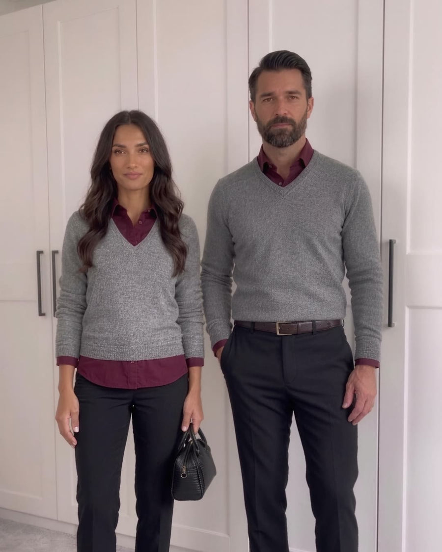 A couple in coordinated outfits
