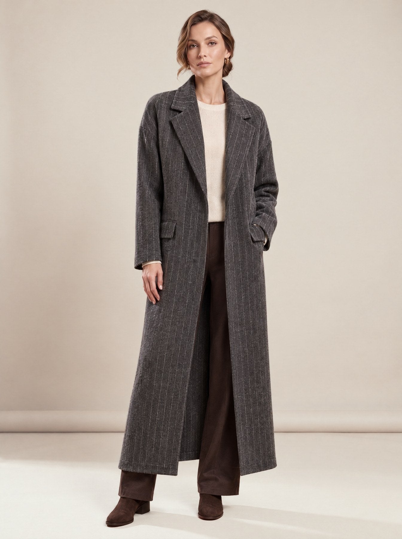 Grey Striped Coat, worn