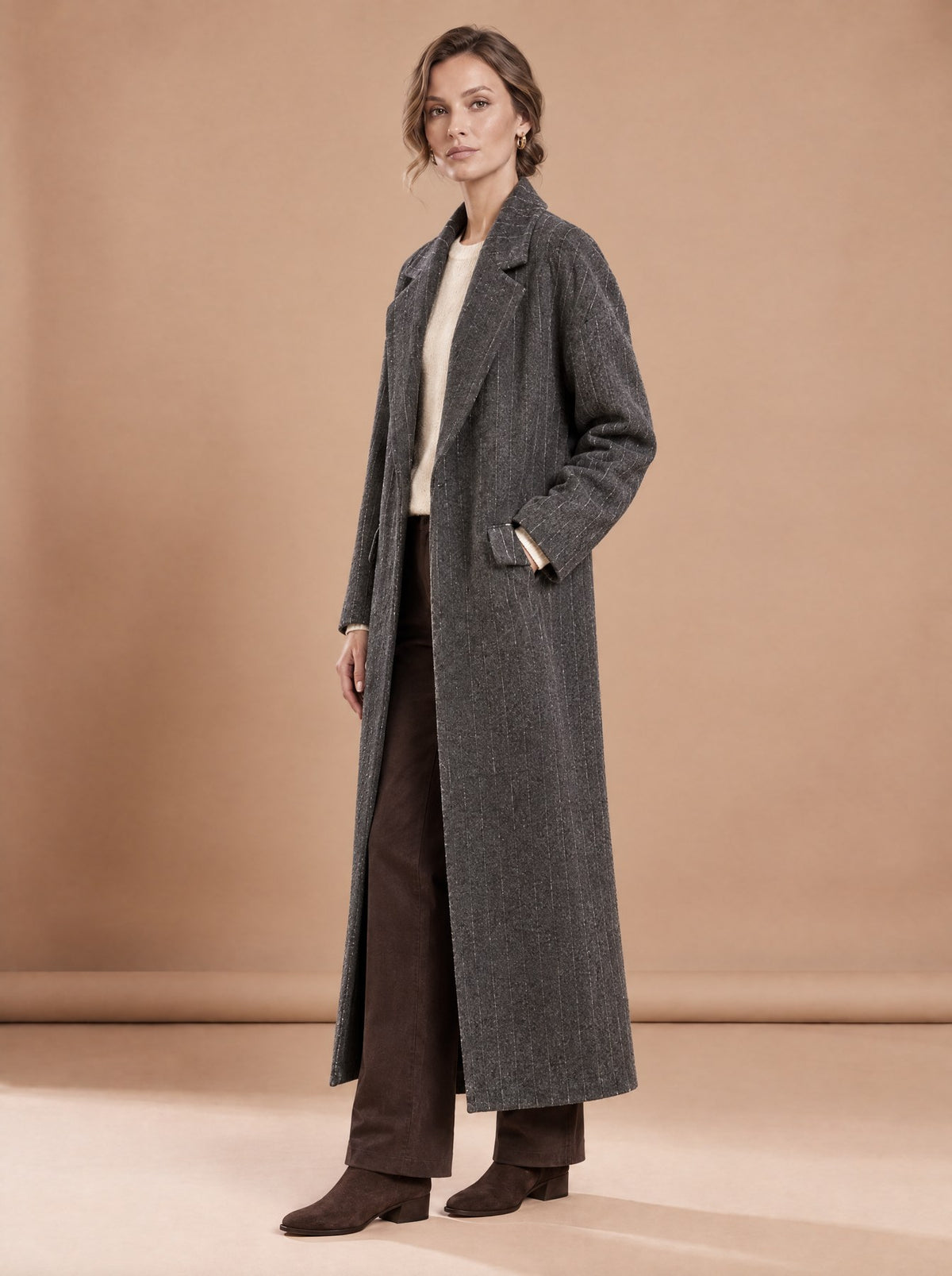 Manteau Rayé Gris vu de trois-quarts