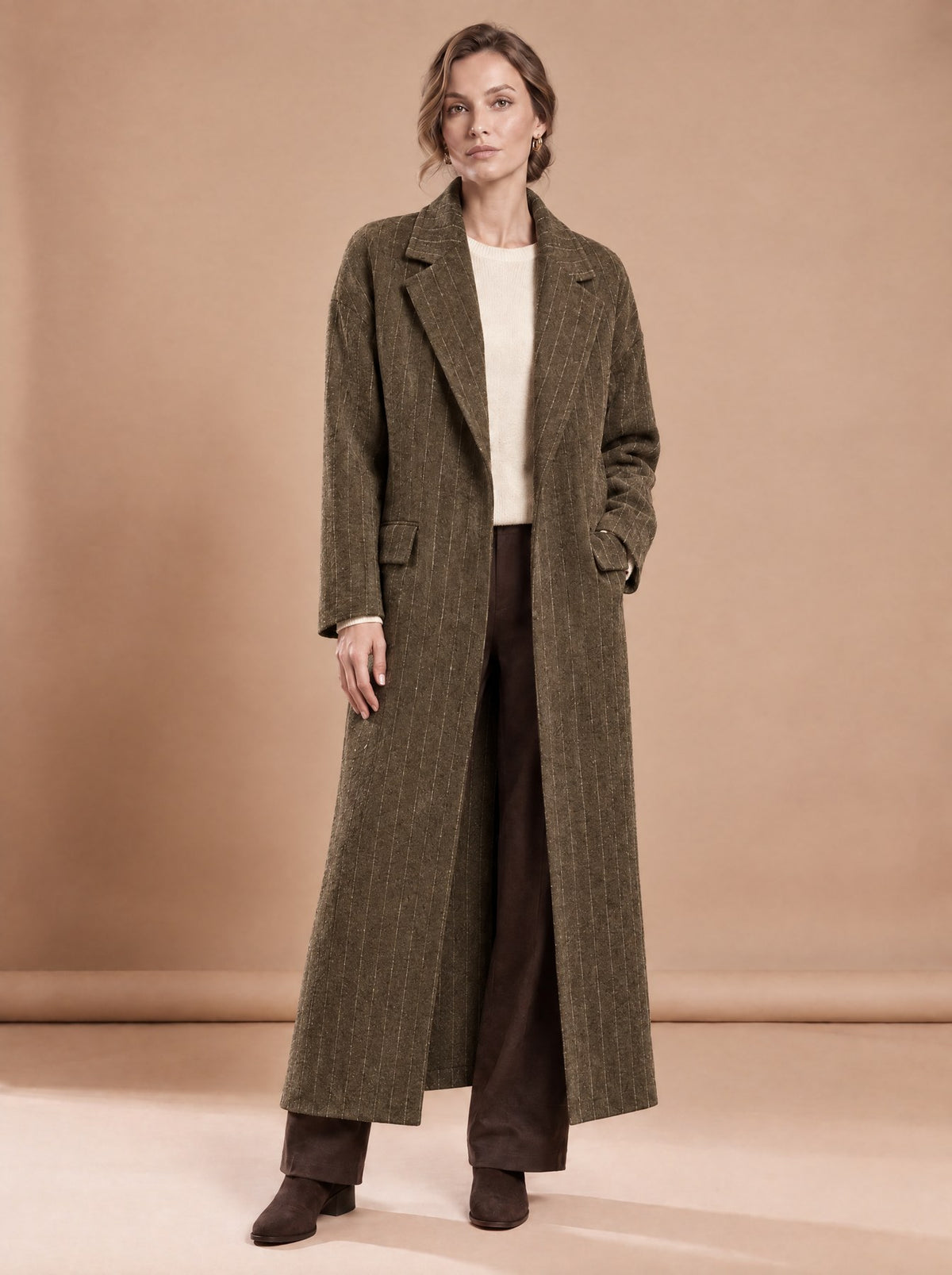 Manteau Rayé Gris kaki