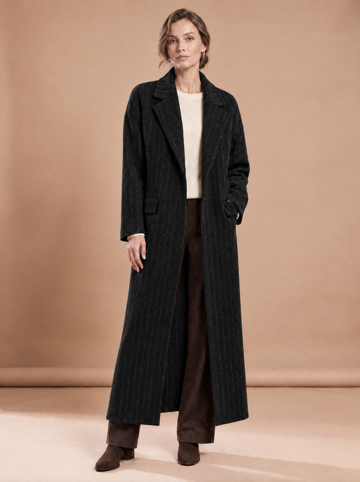 Manteau Rayé Gris noir