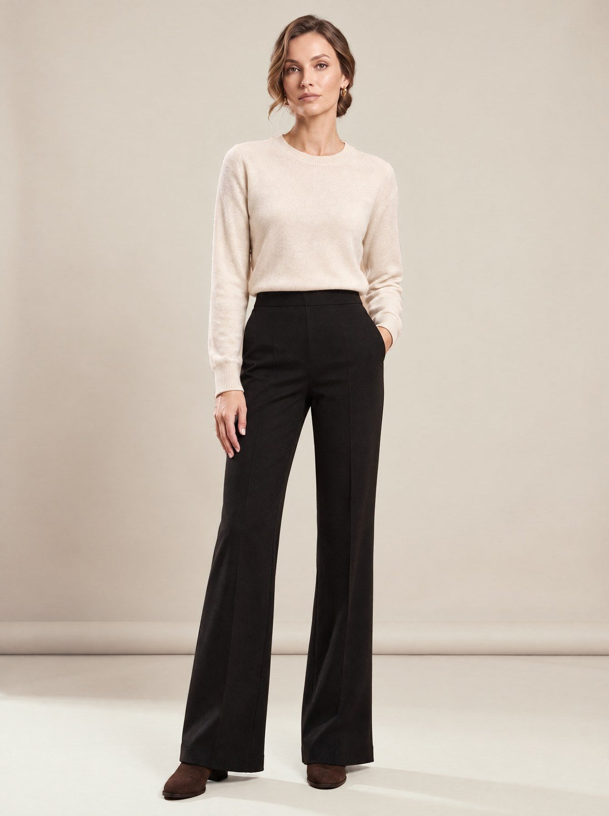 Black Flare Trousers, worn