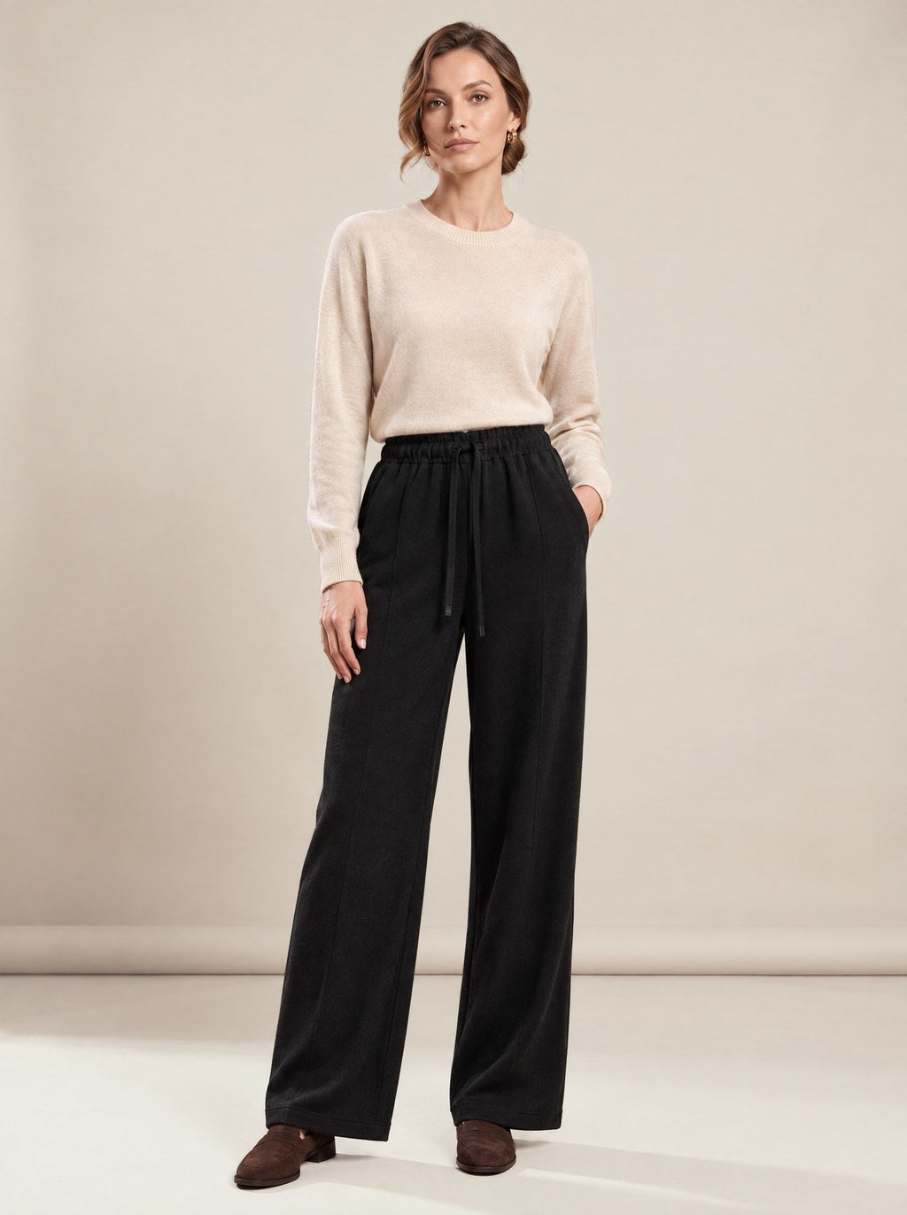 Black Wide-Leg Trousers, worn