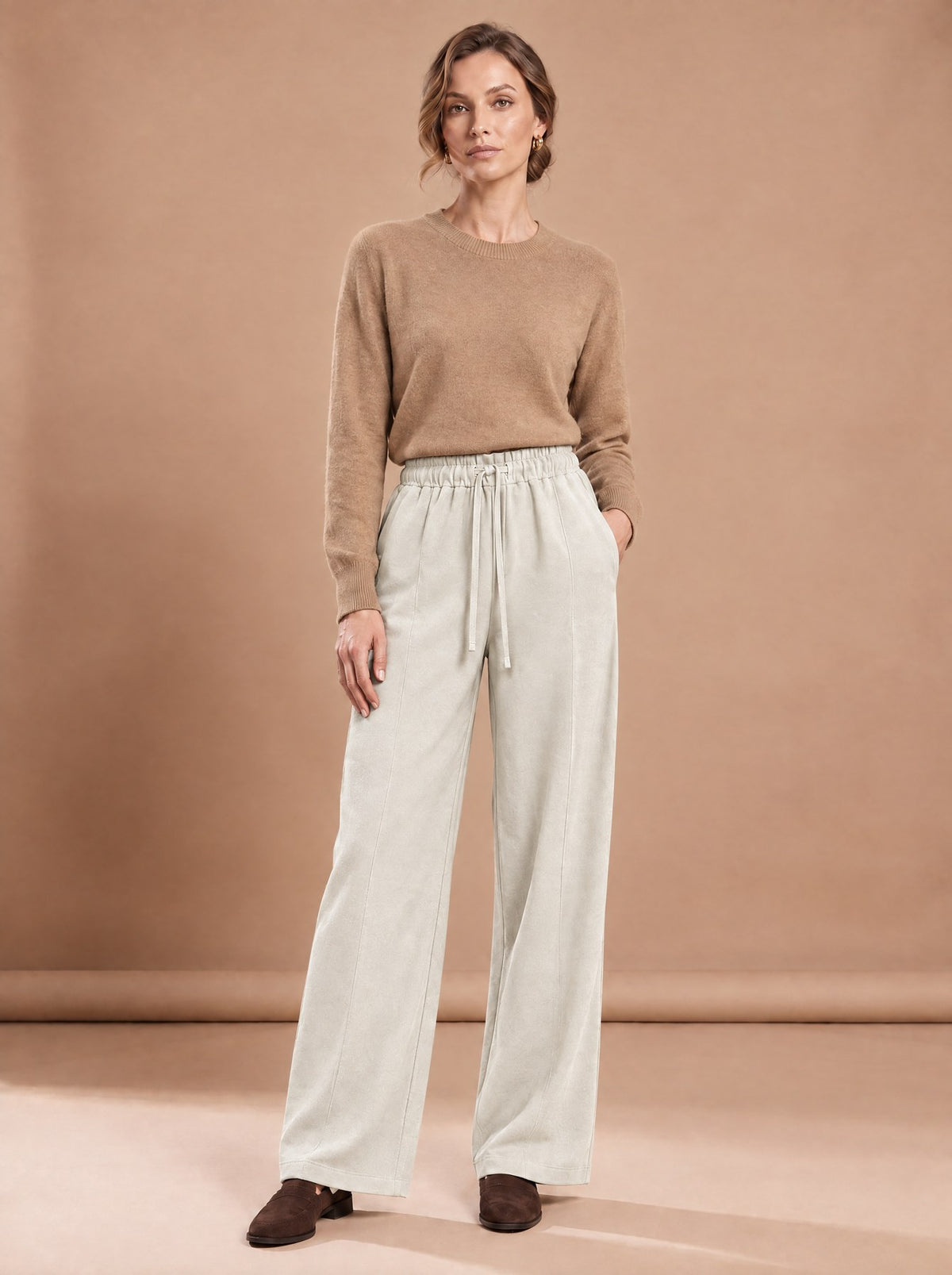 Pantalon Large Noir beige