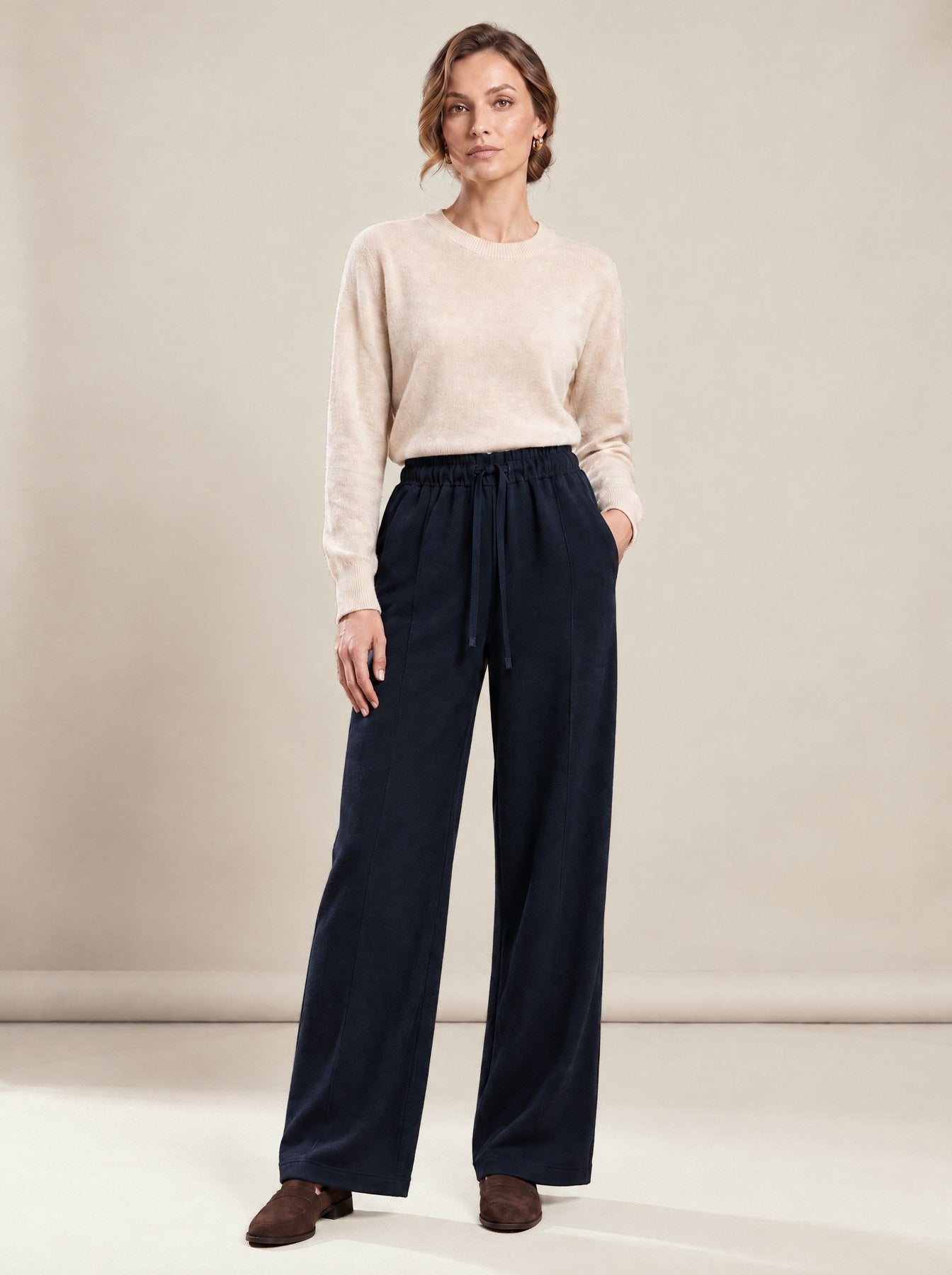 Black Wide-Leg Trousers in navy