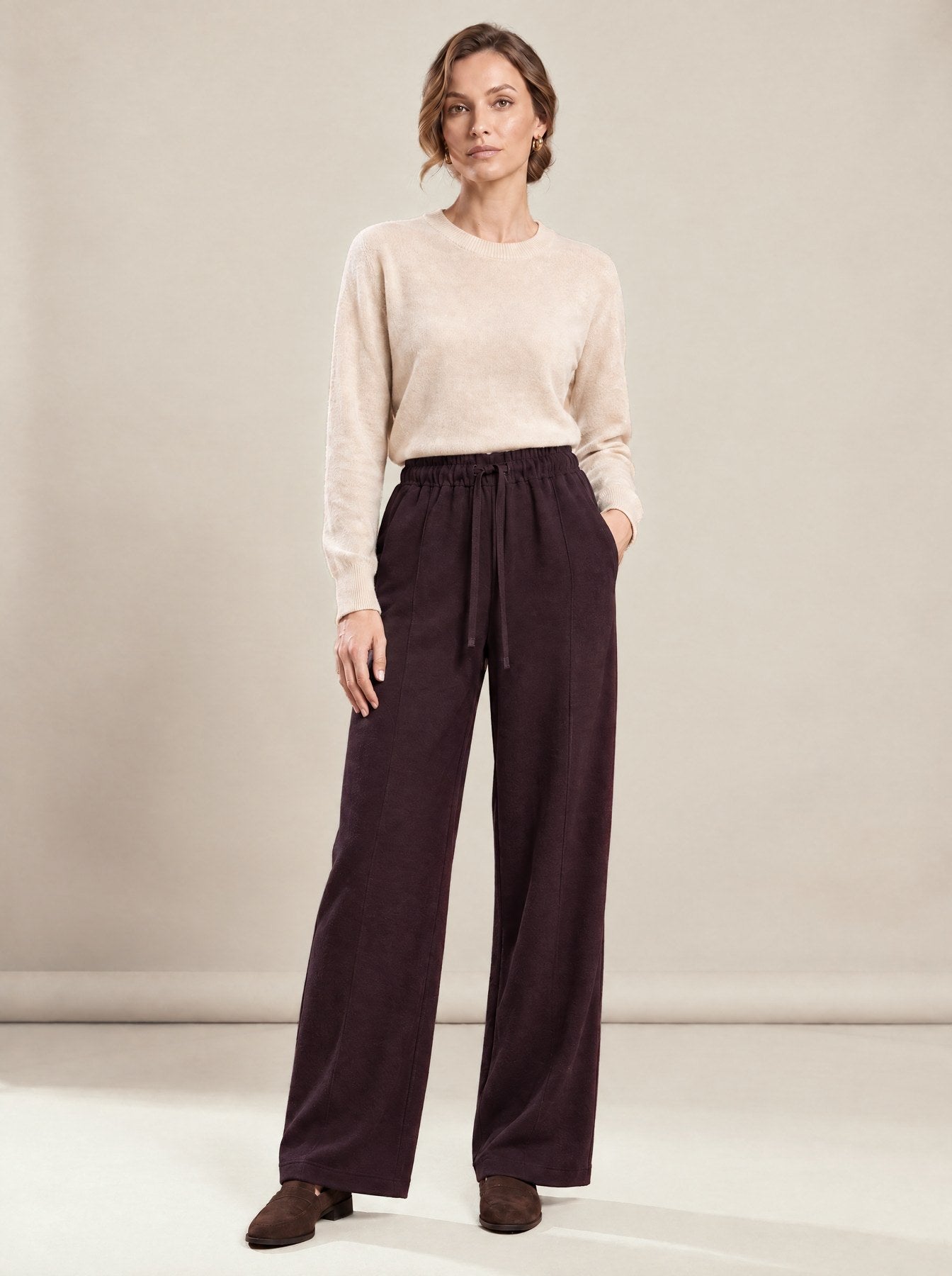 Black Wide-Leg Trousers in plum