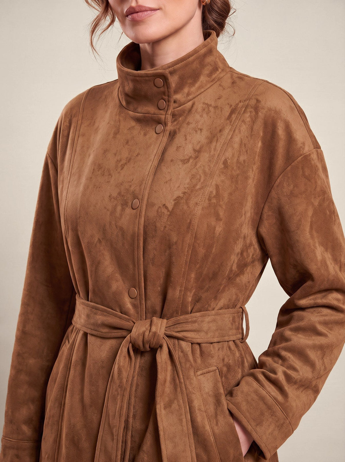 Ernestine Coat, detail of the collar and belt